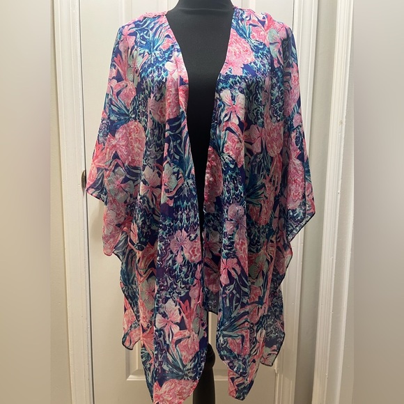 Floral Pink and Blue Women's Kimono NWT - Picture 4 of 4